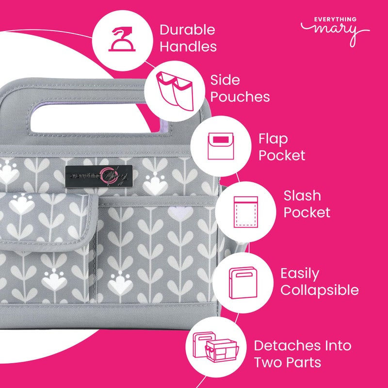 Everything Mary Desktop Tote Organizer â€“ Purple & Grey Floral Craft Caddy â€“ Storage Bag for Art Supplies, Sewing, Scrapbooking & DIY Tools â€“ Portable Craft Organization - Image 4